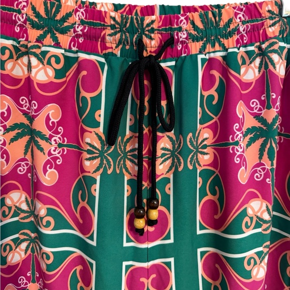NWT  Wide Leg Tropical Palm Tree Print Pants   PLUS:  3X       #F - Picture 2 of 8